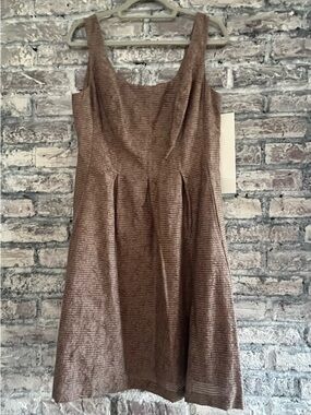 Nine West Brown Sleeveless Midi A-Line Dress, Deep Pockets, Cotton Blend NWT